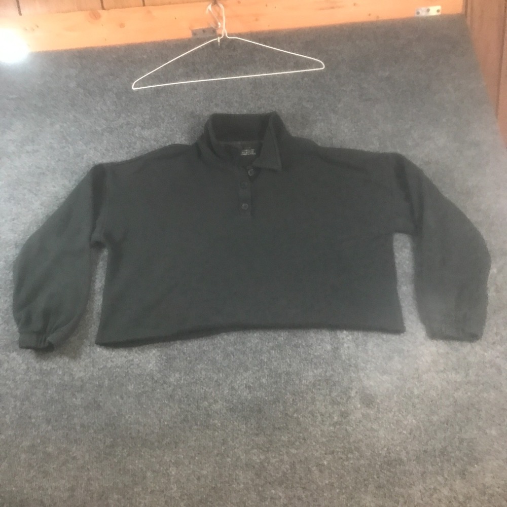 Aerie Sweatshirt Womens XS Black Cotton Fleece Lined Long Sleeve Cropped